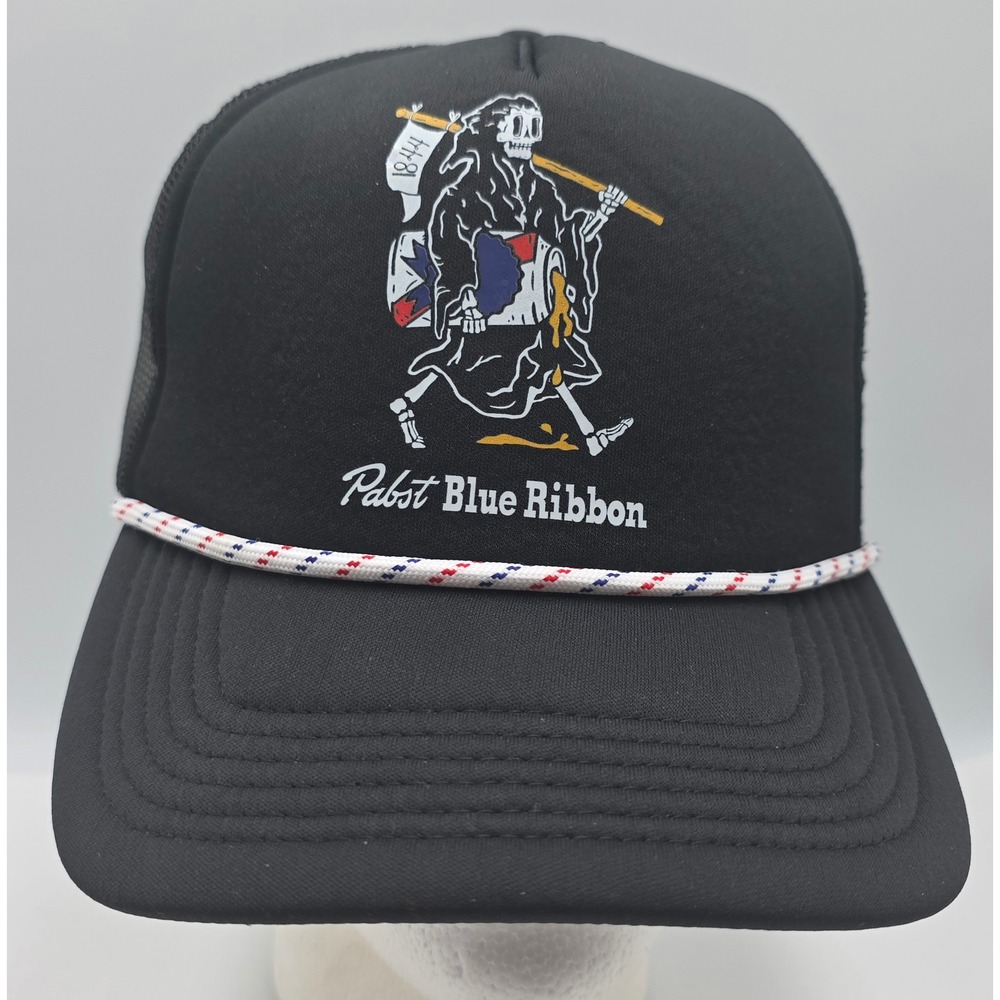 Pabst Blue Ribbon Foam Trucker Hat Black Grim Reaper PBR Snapback Cap NWT Beer
